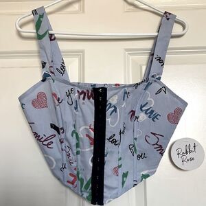 Rabbit Rose Love graffiti corset top